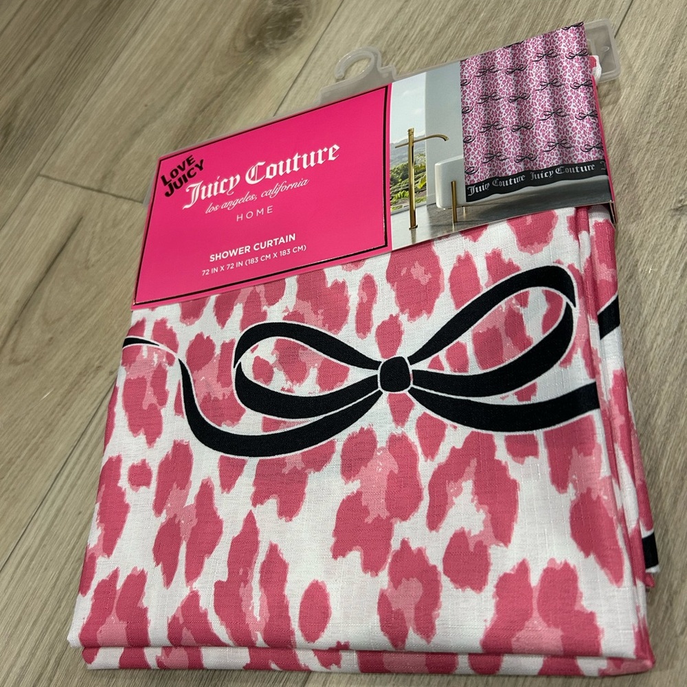 Juicy Couture Pink and White Bow Shower Curtain